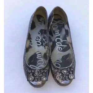 SAM EDELMAN Metallic Pewter Snake Leather CAPER Jeweled Ballet Flats Sz 6.5 M